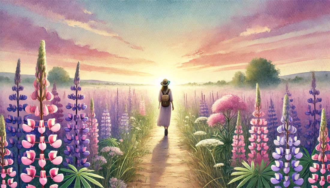 Walking through flowers by SK Reid